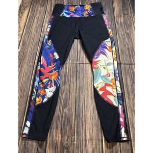 Athleta Leggings Womens Size M Dark Blue Floral Mesh Side Panels Activewear
